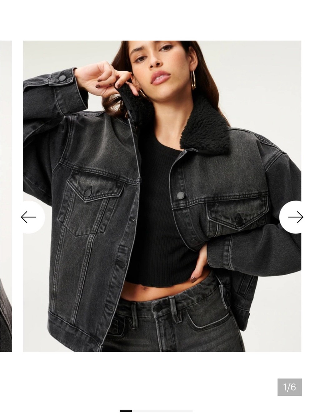 Good American Black Oversized Trucker Jacket with without Sherpa Size 0